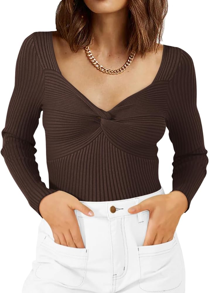 LILLUSORY Women's Sweater Cute Twist Knot Knit Basic Tops Ribbed Long Sleeve Pullover Sweater