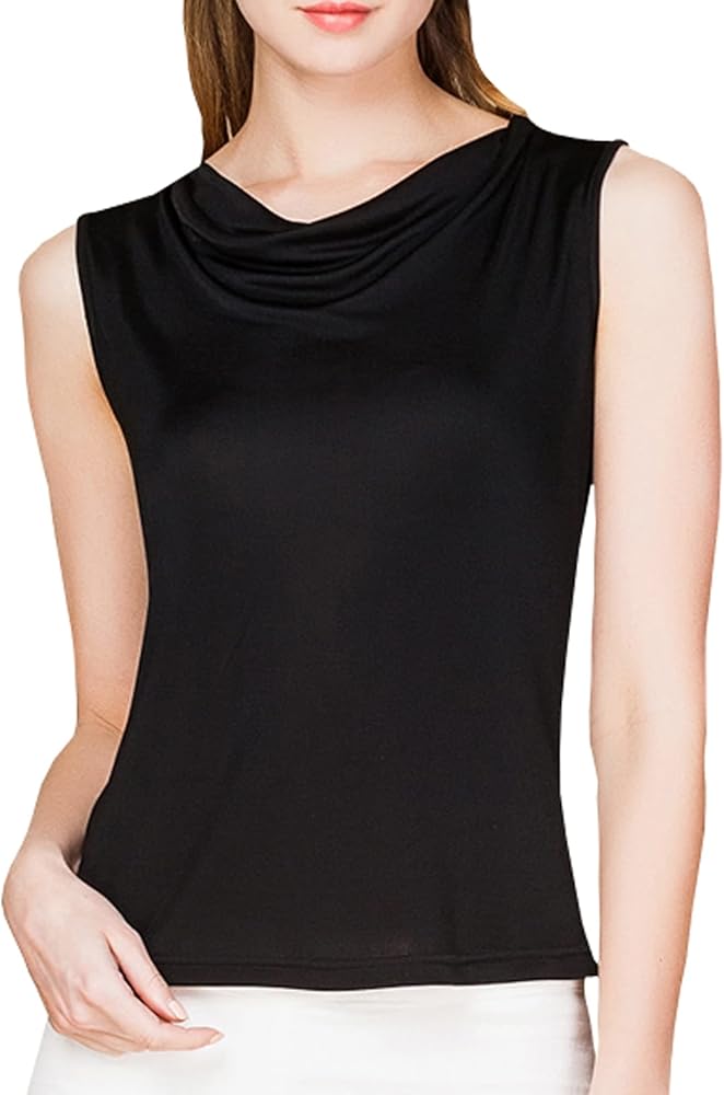 Womens Mulberry Silk Tank Top/Sleeveless Cowl Neck Pure Silk Blouse Tops|Summer Real Silk Tank T-Shirt