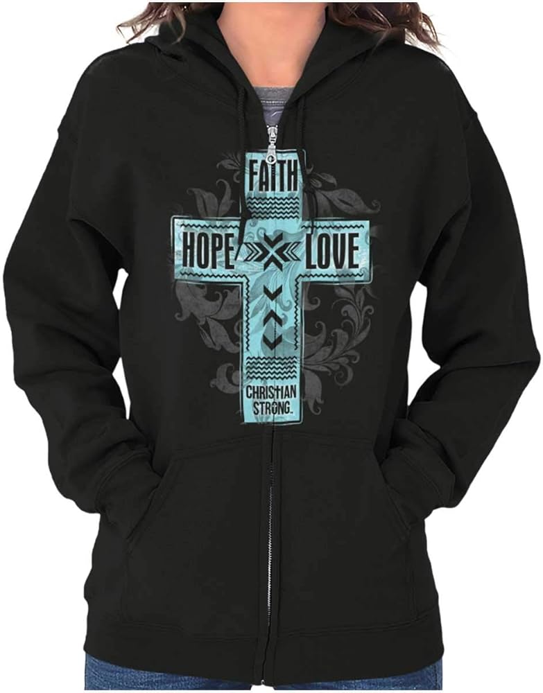 Faith Hope Love Cross Christian Zip Hoodie Sweatshirt Women