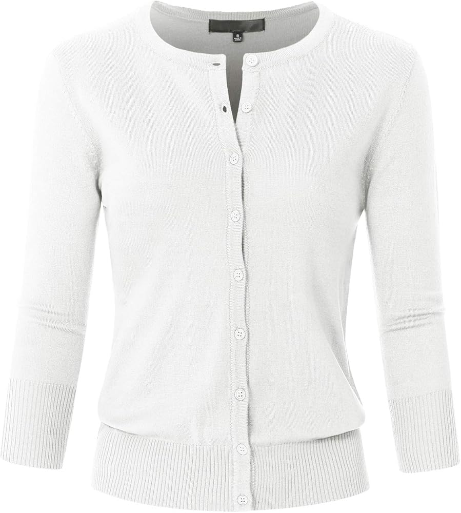 Women's 3/4 Sleeve Crew Neck Button Down Stretch Knit Cardigan Sweater (S-3XL)