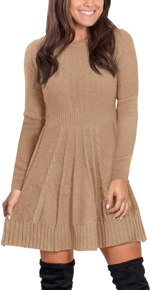 Maisolly Sweater Dress Pullover Tunic Long Sleeve Flare Dress