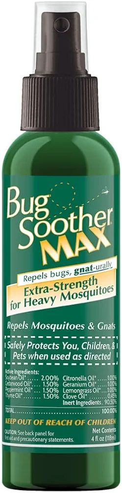 Bug Soother Max - Extra Strength Natural Gnat, Tick, and Mosquito Repellent, 4 fl oz Bug Spray Deterrent - DEET-Free - Safe for Adults & The Environment - Made in USA