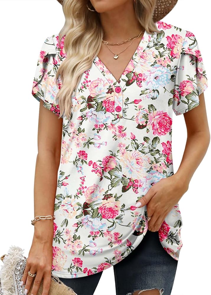 ROSELINLIN Womens Tank Tops and Short Sleeve Floral Summer Tops