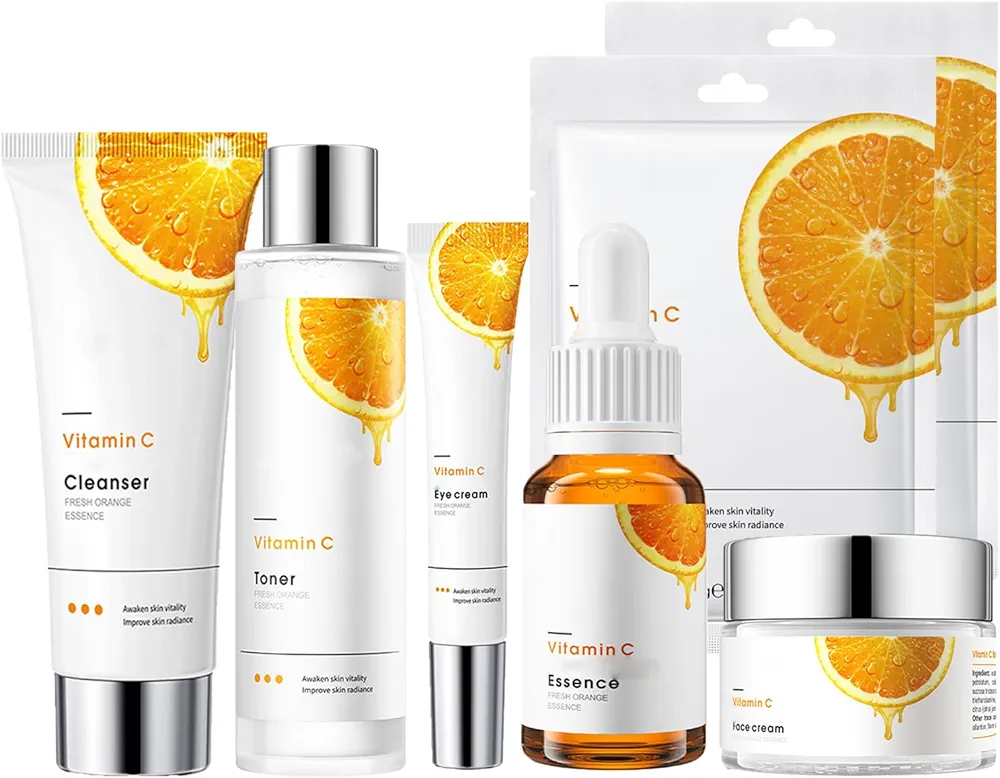 Skincare Gifts for Teenage Girls Skincare Kits - Skin Care Sets & Kits - Vitamin C Skin Care Sets - Pamper Sets For Women Gifts Includes Cleanser- Serum-Toner-Cream-Face Mask Skincare (7Pcs Set)