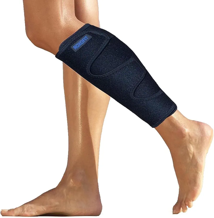 ROXOFIT Calf Brace for Torn Calf Muscle and Shin Splint Pain Relief - Calf Compression Sleeve for Strain, Tear, Lower Leg Injury - Neoprene Runners Tibia Splints Wrap for Men and Women