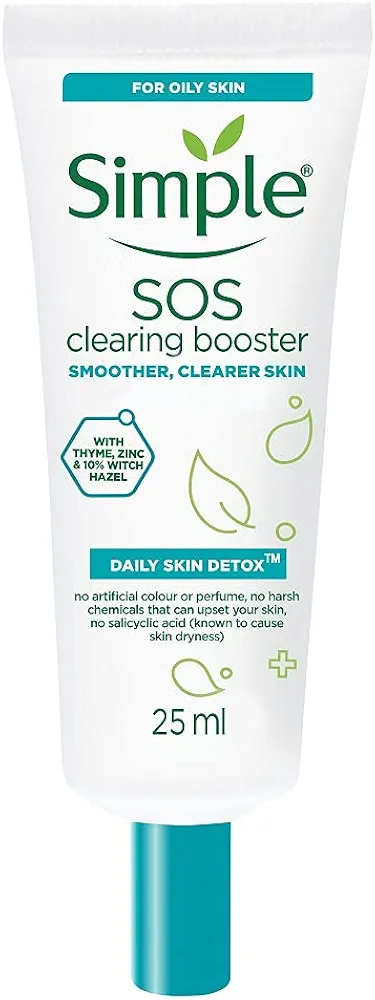 Simple Daily Skin Detox SOS Clearing with thyme, zinc, and witch hazel Booster long-lasting shine & blemish control 25ml - Packaging May Vary