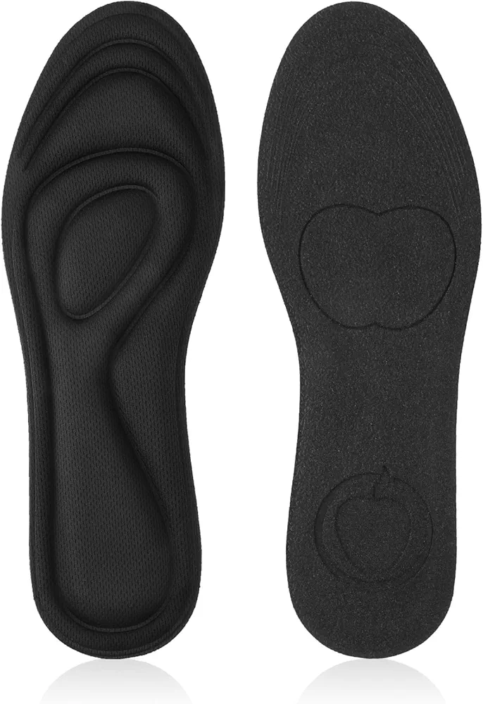 2 Pairs Memory Foam Insoles, Full-foot Responsive Cushioning, Plantar Fasciitis Insoles for Women Man, Orthotic Shoe Inserts Arch Support Inserts for Foot Health (Black, W 7.5-8.5 /M 5.5-6.5)