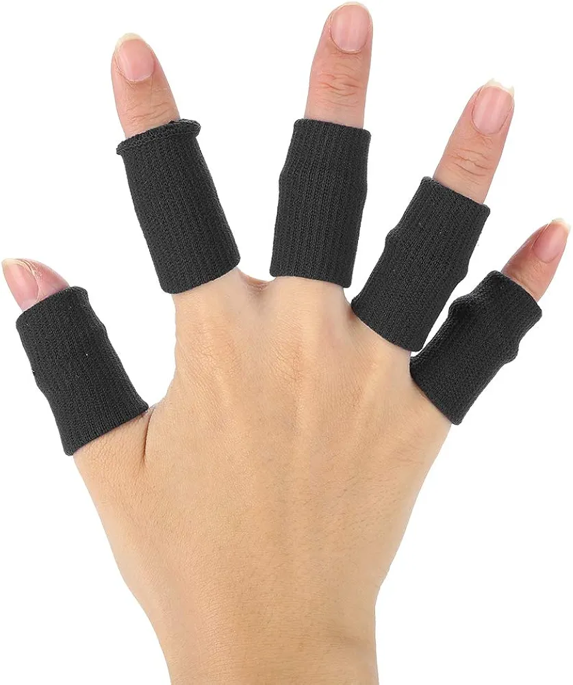 ZJchao 10Pcs/Set Finger Sleeves Support,Finger Protector Brace Sports Aid Arthritis Band Wraps for Basketball, Tennis,Baseball,Cricket, Volleyball, Badminton, Boating(Black)