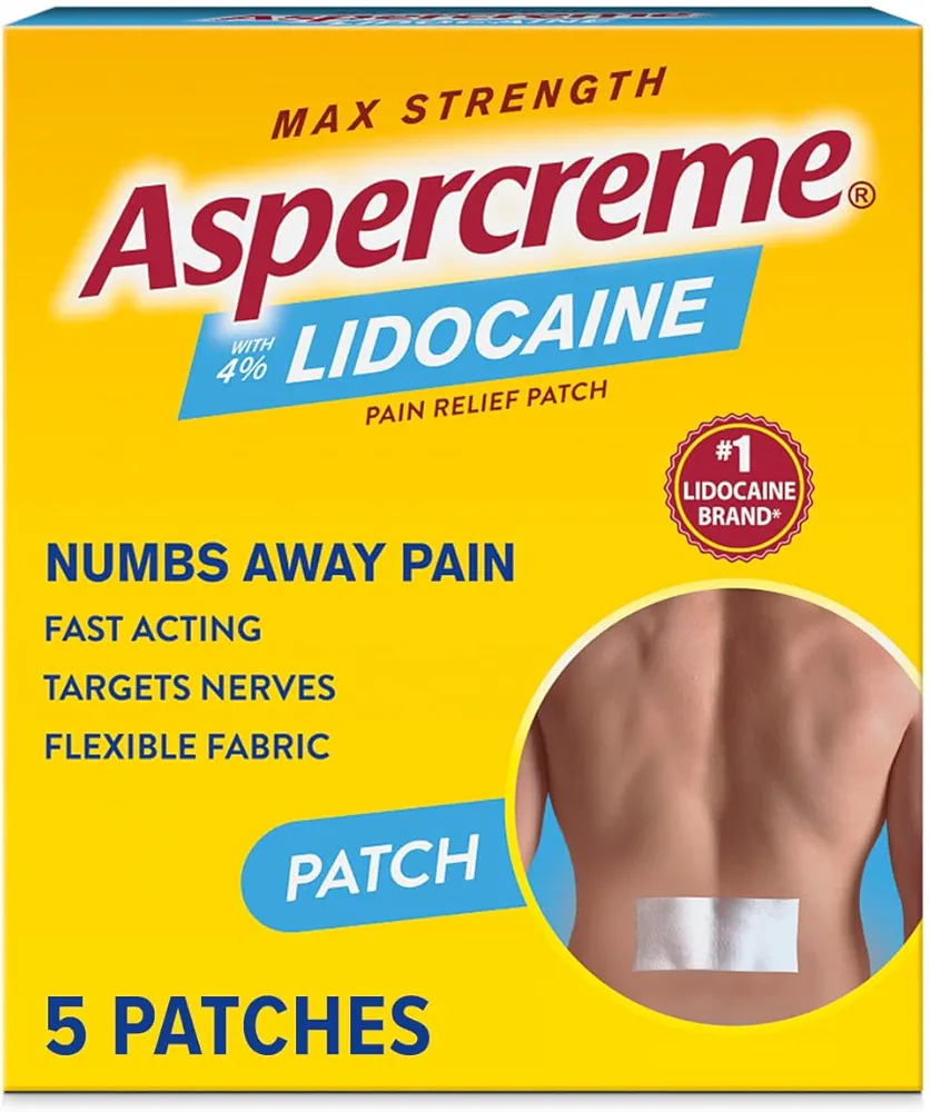 Aspercreme Max Strength Lidocaine Pain Relief Patch (5 Count) for Back Pain, Odor Free