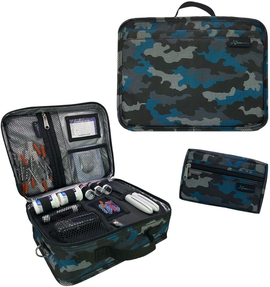 Sugar Medical Insulated Diabetes Travel Bag | Diabetic Care Products | Diabetic Supplies Case | Glucose Meter Case (Blue Digital Camo)