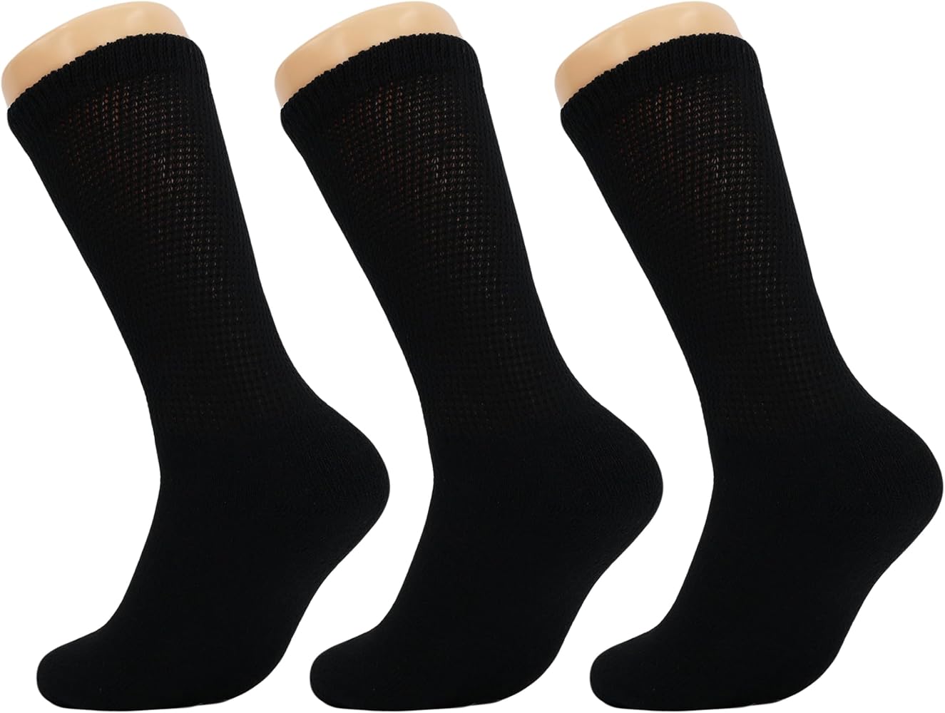 AWS/American Made Black Diabetic Crew Socks for Men Loose Fit Socks with Non Binding Top 3 Pairs