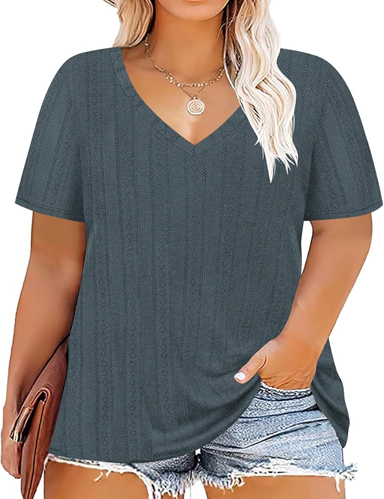 RITERA Plus Size Tops for Women Short Sleeve Oversized Summer Tshirt Casual Henley Tshirt Ladies Blouses Basic Shirt