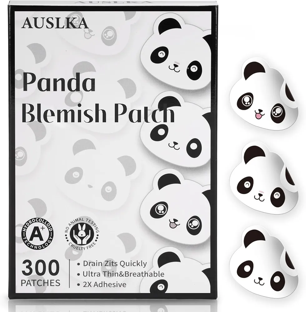 AUSLKA Panda Pimple Patches - 300 Patches, Hydrocolloid Spot Dots - Blemishes Patch - Facial Skin Care, For Zits, Blemishes, & Breakouts