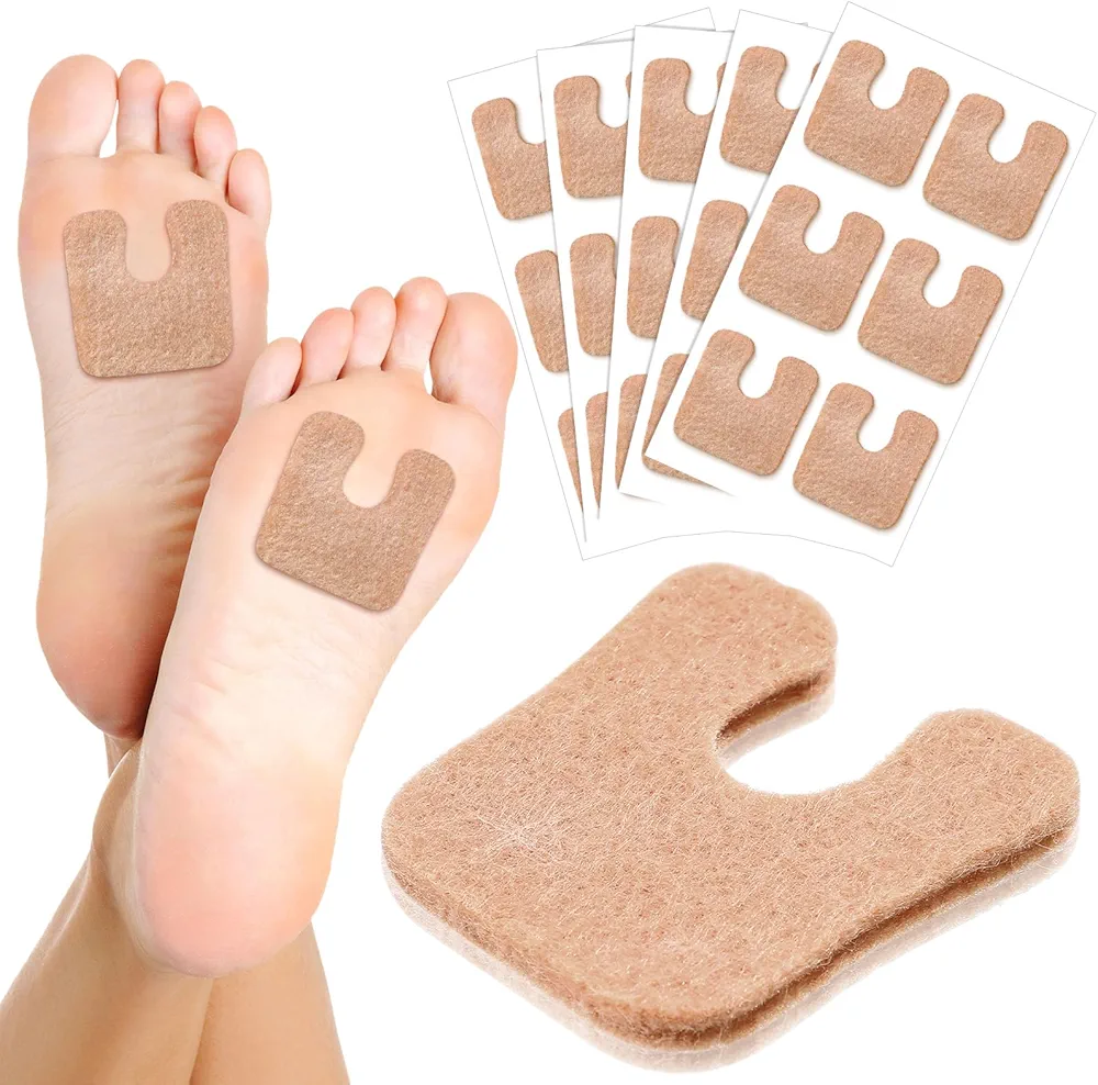 Boao 30 Pcs U Shaped Felt Callus Pads Metatarsal Pads Forefoot Foot Pads Pain Relief Foot Cushion Keep Calluses from Rubbing on Shoes Adhesive Pads for Men and Women, Beige