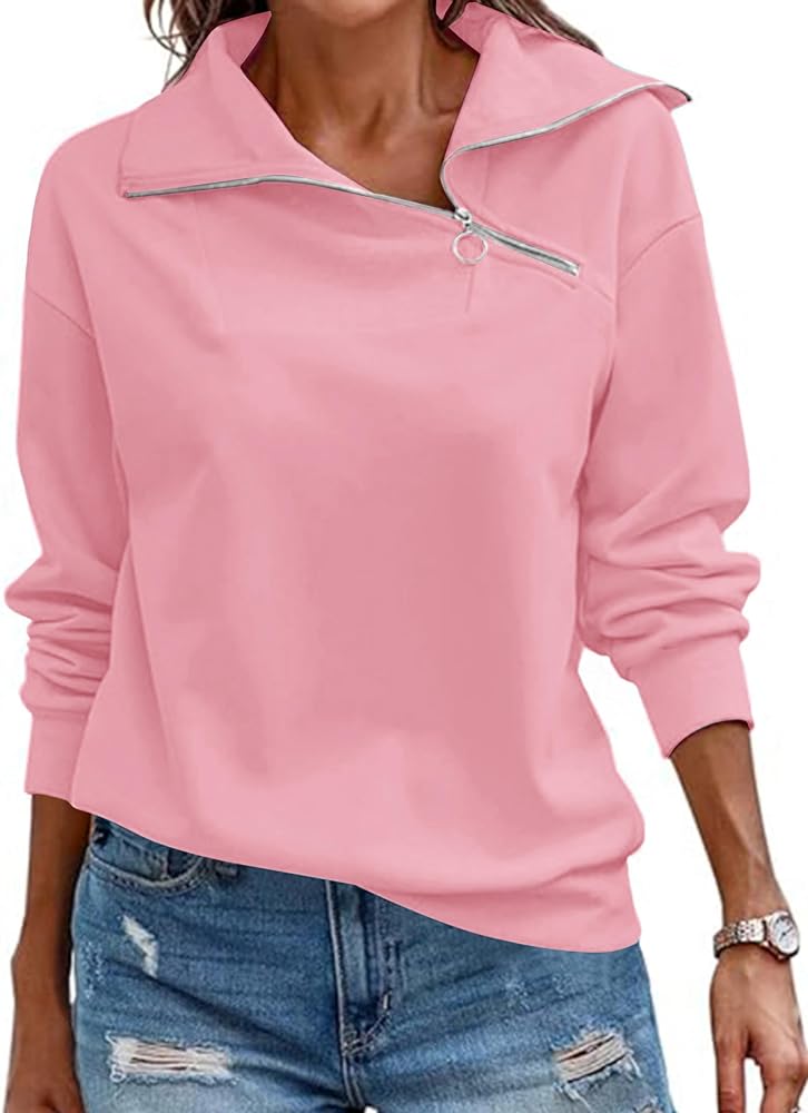 Women's Zipper Sweatshirt Turtleneck Long Sleeve Half Zip Pullover Spring Fall Fashion Hoodies