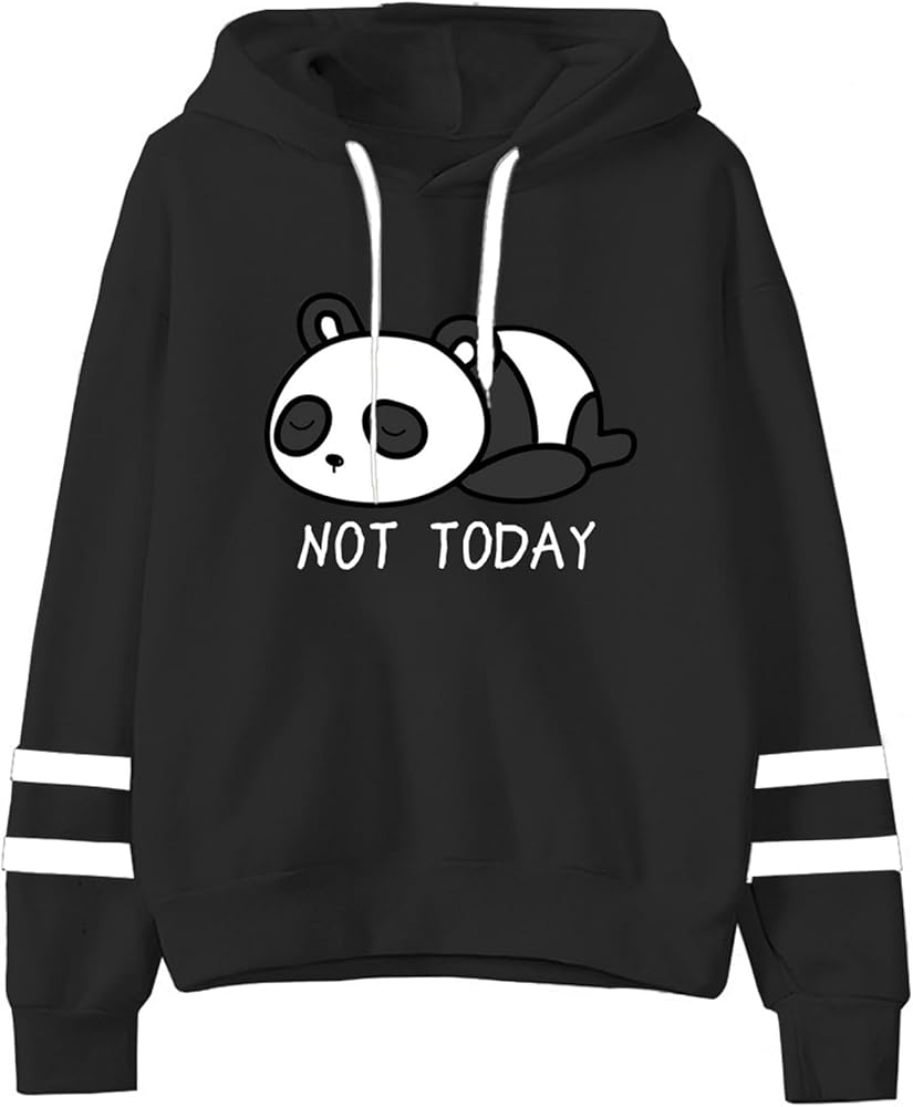 Apvirdy Teen Girls Hoodies Cute Panda Not Today Hooded Sweatshirt Womens Long Sleeve Graphic Pullover Tops