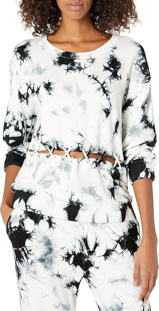 KENDALL + KYLIE Women's Front Lace Up Sweatshirt-Amazon Exclusive