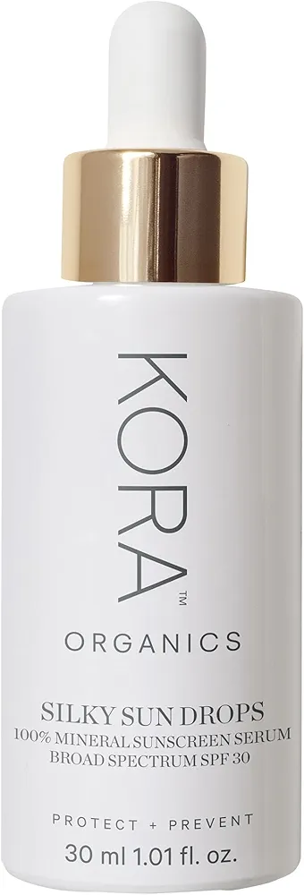 KORA Organics Silky Sun Drops, SPF 30 Mineral Sunscreen Serum, Skin Barrier Repair, Certified Organic, Cruelty Free, 1.01 oz