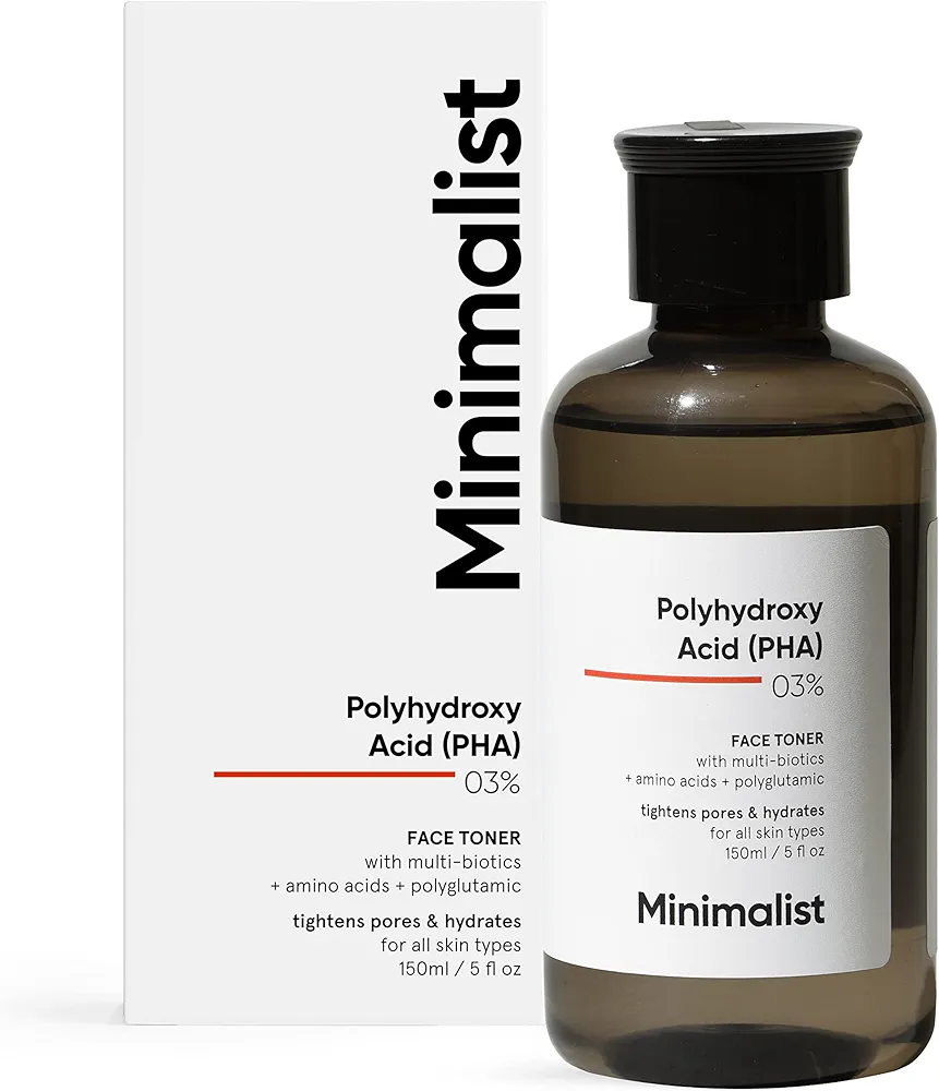 Minimalist 3% PHA Alcohol Free Hydrating Face Toner for Pore Tightening | Mild Exfoliation, pH Balancing & Rebalancing Skin Microbiome | for Women & Men | 5 Fl Oz / 150 ml