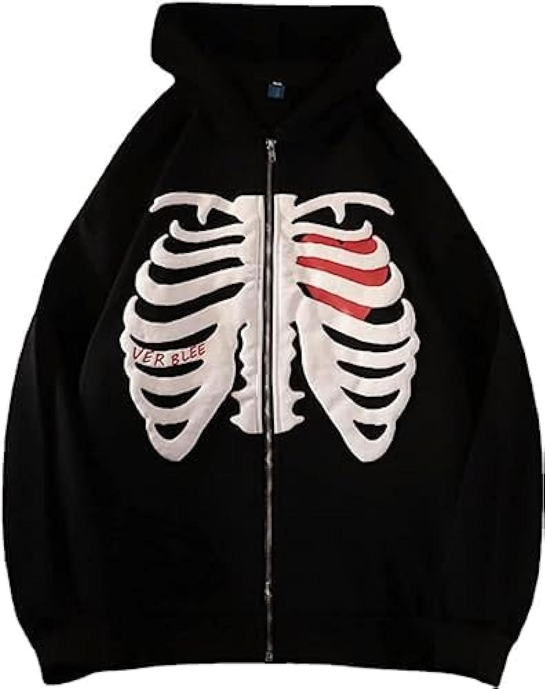 Skeleton Zip Up Hoodie Y2k Skeleton Sweatshirt Jacket Skeleton Hoodies for Men Women Thoracic Heart Skull Hoodie