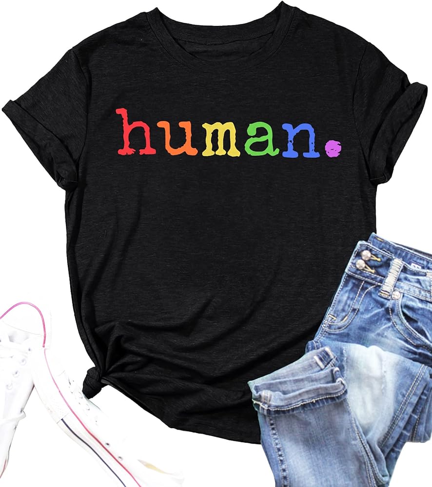 Pride Shirts for Women Human LGBT T-Shirt Rainbow Graphic Tee Shirt LGBTQ Equality Blouse Tops