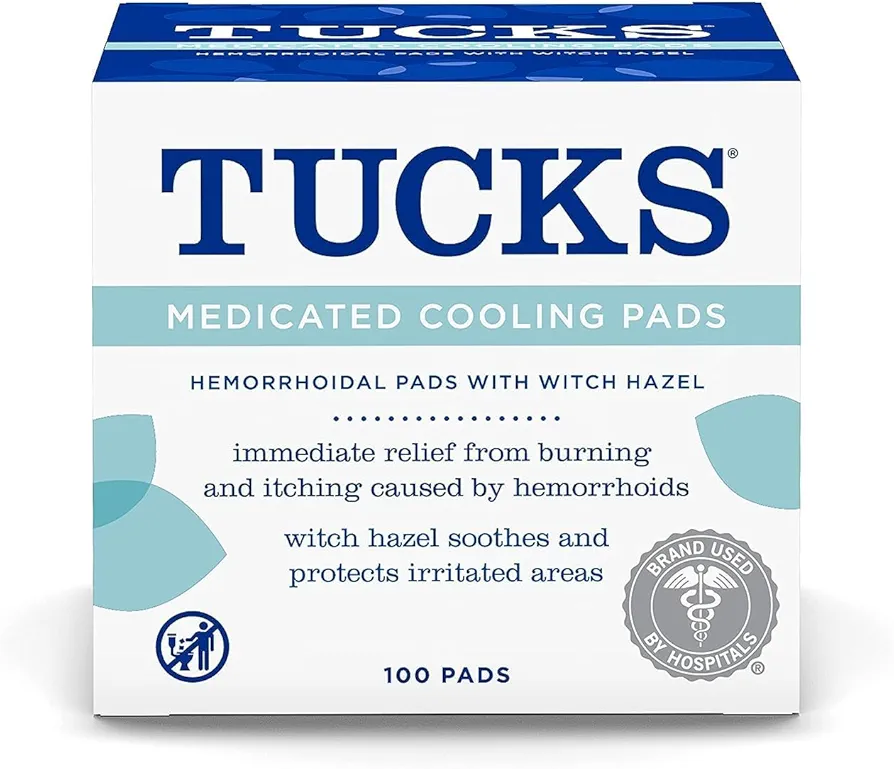 TUCKS Medicated Cooling Pads, 100 Count – Pads with Witch Hazel, Cleanses Sensitive Areas, Protects from Irritation, Hemorrhoid Treatment, Medicated Pads Used By Hospitals