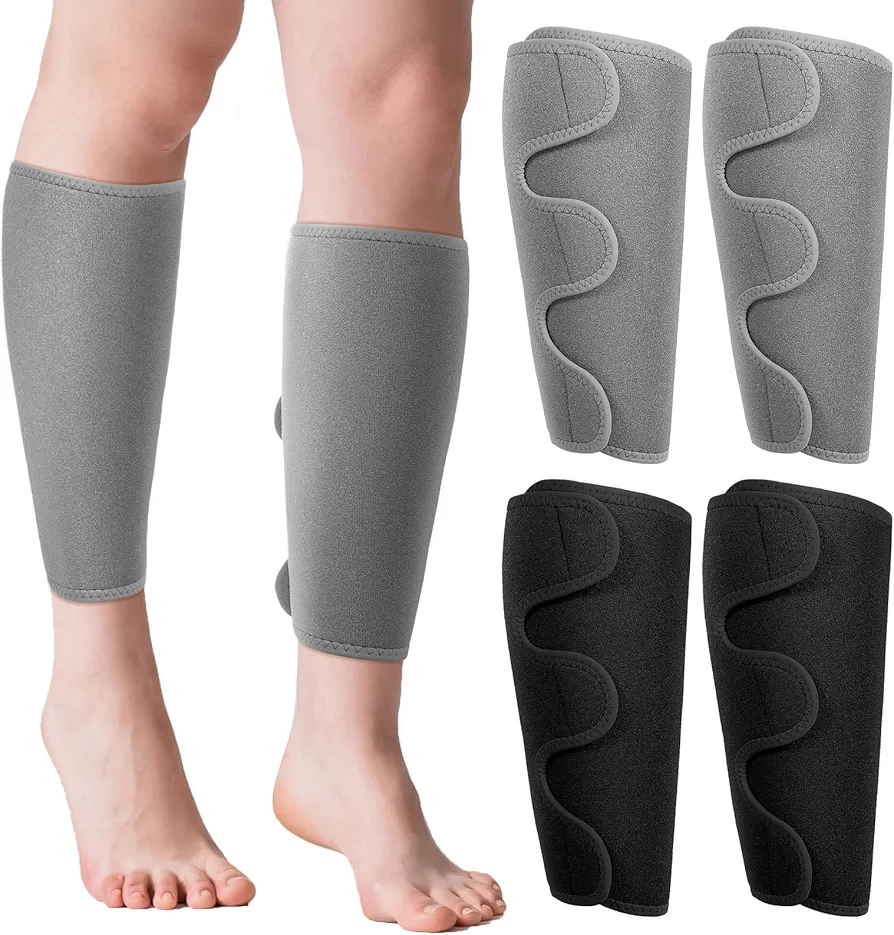 Chivao 2 Pairs Calf Brace Adjustable Shin Splint Support Lower Leg Compression Wrap Calf Sleeves for Men Women Pain Relief, Increases Circulation Reduces, Muscle Swelling(Gray, Black)