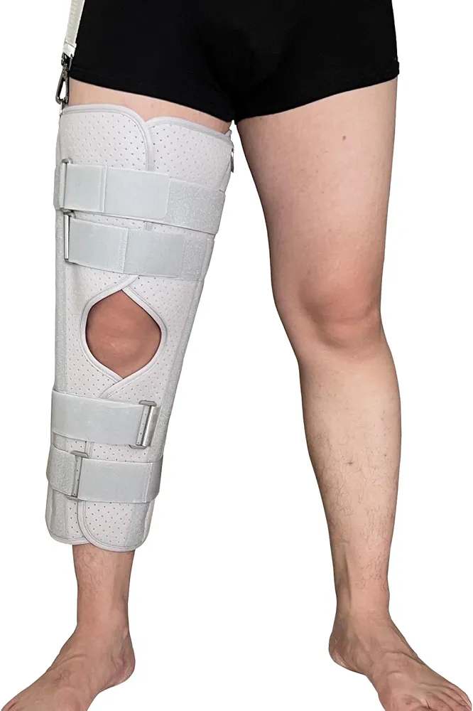 Three-Panel Knee Immobilizer & Knee Stabilizer - Leg Support Splint for Knee Pre-and Postoperative Injuries & Instabilities - Straight Leg Brace with Shoulder Strap to Prevent Sliding (23")