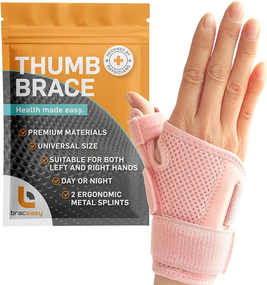 Thumb Brace: Thumb Support for arthritis - Thumb Splint Right Hand & Thumb Splint Left Hand. Wrist and Thumb Support, De Quervains Tenosynovitis Splint, Thumb Spica Splint [Pink; Single]