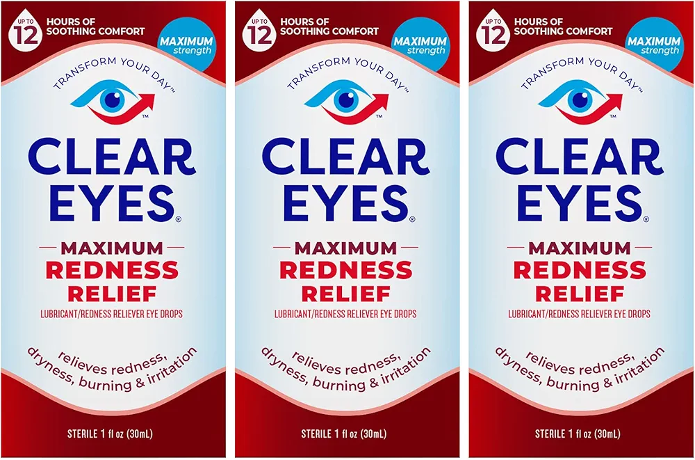 Clear Eyes Maximum Redness Eye Relief Lubricant Eye Drops, 1 fl oz, 3 Pack