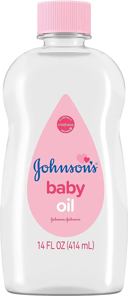 Johnson's Baby Oil, Pure Mineral Oil to help Prevent Moisture Loss for baby, Kids & Adults, Gentle & Soothing Baby Massage Oil for Dry Skin Relief, Original Scent, 14 fl. oz