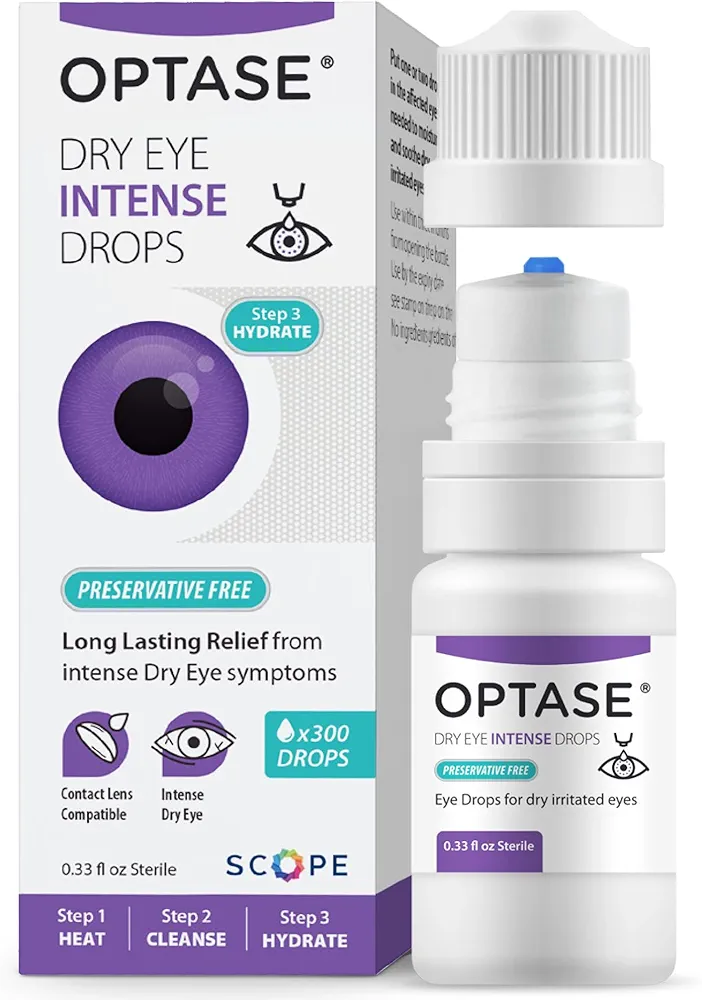 Optase Dry Eye Intense Drops - Preservative Free Eye Drops for Long Lasting Relief - Artificial Tears to Relieve Severe Dry Eye Symptoms - Multidose Bottle - Step 3 Hydrate - .33 fl oz, 300 Doses