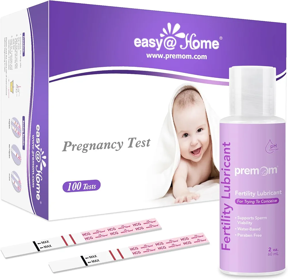 Easy@Home 100 Pack Pregnancy Test Strips + Premom Fertility Lubricant 2Fl Oz