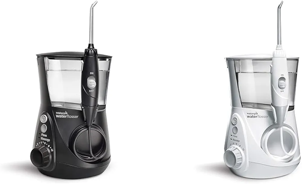 Waterpik Aquarius Water Flossers WP-662 Black and WP-660 White with 10 Pressure Settings, 7 Tips, ADA Accepted