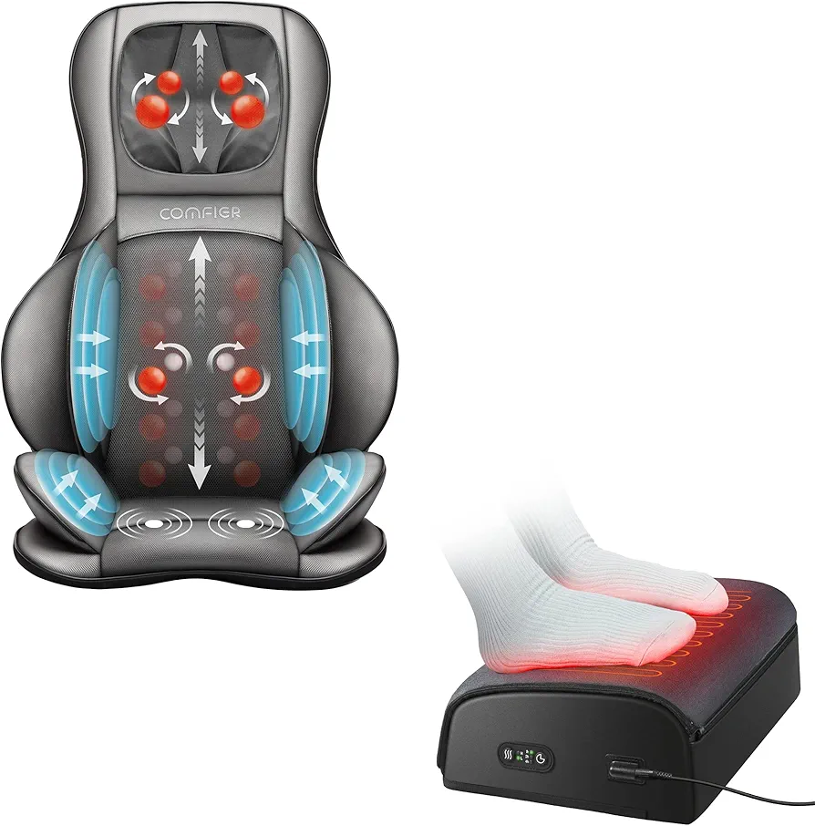 COMFIER Neck and Back Massager with Heat- Shiatsu Massage Chair Pad Portable with Compress & Rolling,Kneading Chair Massager for Full Back,Neck & Shoulder, Full Body