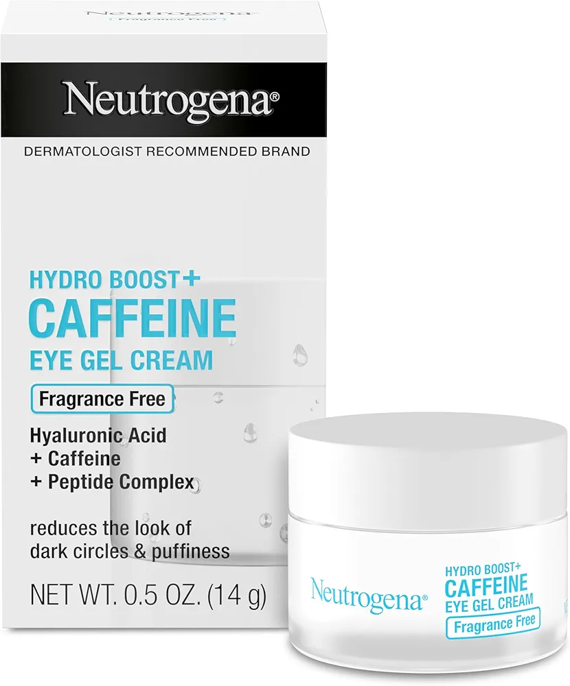 Neutrogena Hydro Boost + Eye Cream for Dark Circles & Puffiness, Under Eye Cream with Caffeine, Hyaluronic Acid and Peptides, Fragrance Free, 0.5 oz