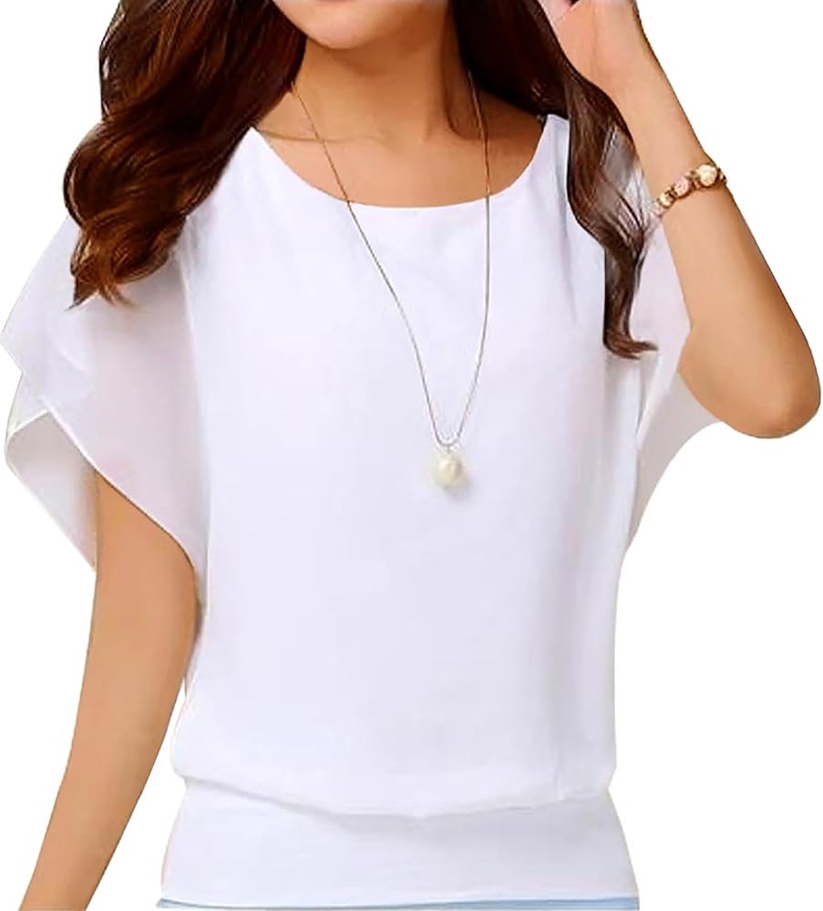 Neineiwu Women's Summer Loose Casual Short Sleeve Chiffon Top T-Shirt Blouse