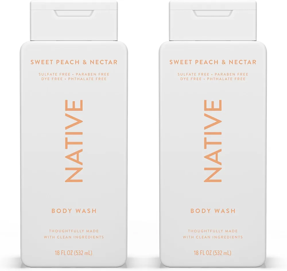 Native Body Wash Contains Naturally Derived Ingredients | For Women & Men, Sulfate, Paraben, & Dye Free Leaving Skin Soft and Hydrating | Sweet Peach & Nectar 18 oz - 2 Pk