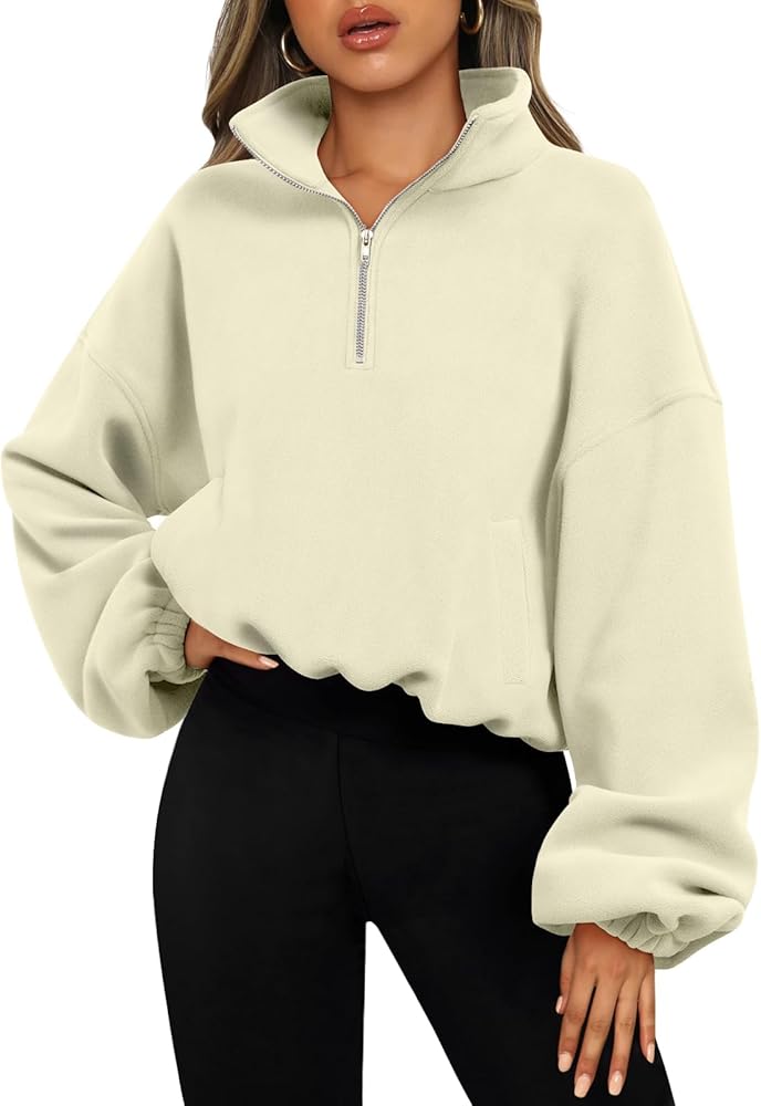 AUTOMET Womens Quarter Zip Pullover Oversized Long Sleeve Sweatshirt Half Zip Cropped Hoodie Teen Girls Fall Y2K Clothes