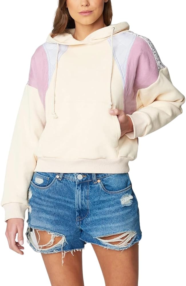 [BLANKNYC] womens Luxury Clothing Peach & Purple Patchwork French Terry Hooded Sweatshirt, Comfortable & Stylish Sweater