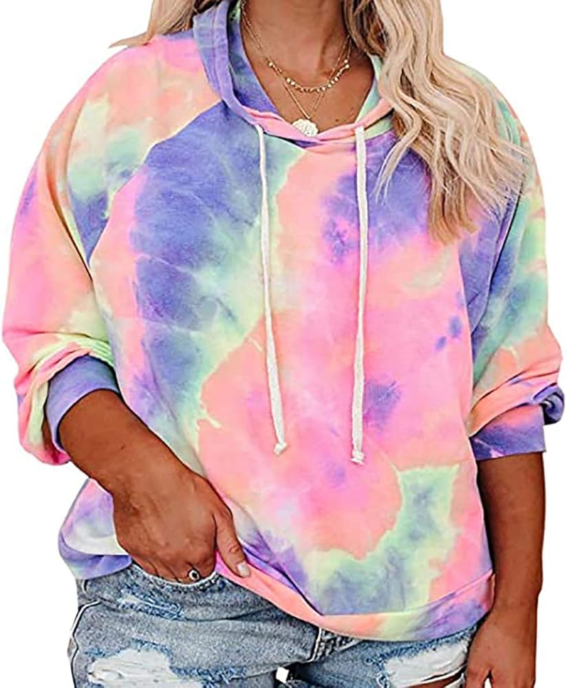 RITERA Women's Plus Size Hoodies Tie Dye Hoodie Long Sleeve Sweatshirts Drawstring Pullover Casual Sweater top L-5XL