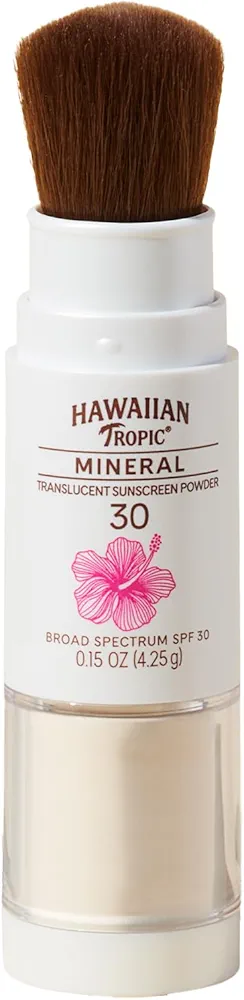 Hawaiian Tropic Mineral Powder Sunscreen Brush SPF 30 | SPF Powder Sunscreen for Face, Brush On Sunscreen Powder for Face, Translucent Powder SPF 30, Hawaiian Tropic Sunscreen Powder, 0.15oz