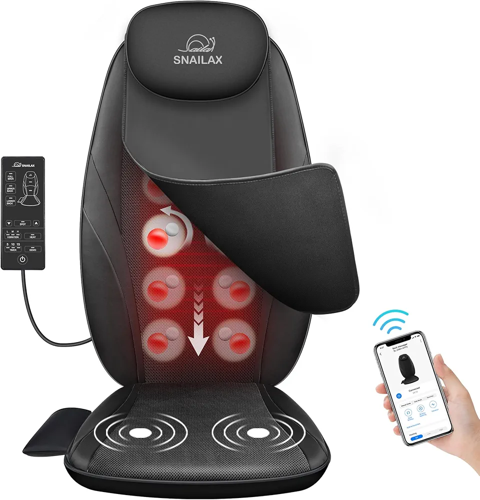 Snailax Back Massager with Soothing Heat, Gifts for Men, Women, Electric Deep Tissue Kneading Full Body Massage Chair for Back Pain, Home, Office Use, App Control