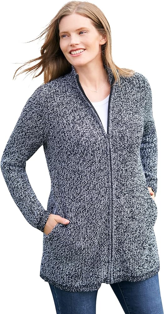 Woman Within Women's Plus Size Zip Front Shaker Cardigan