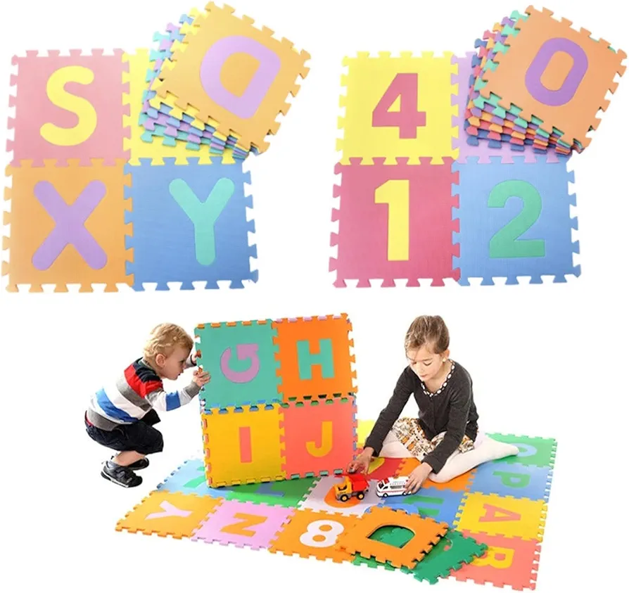 Foam Mats for Kids Baby Mat for Floor 36 Tiles 12"x12" PE Foam Mats for Kids Interlocking Foam Puzzles Alphabet and Numbers Mat for Play & Exercise Foam Play Mat for Babies and Toddlers