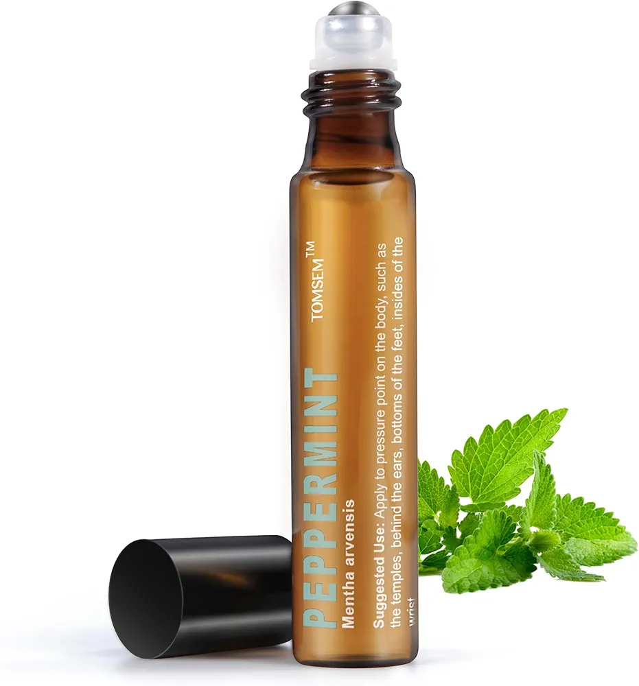 French Peppermint Essential Oil Roll On - Relieves Head Tension, Soothes Aches, Reduces Stress - Therapeutic Grade Aromatherapy Oil for Pregnancy Essentials