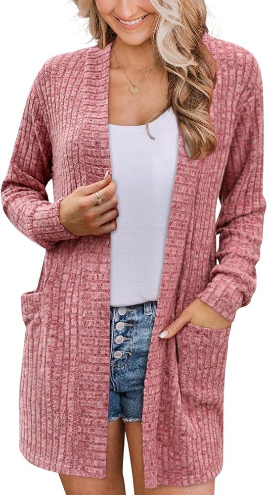 Women's Cardigan Casual Lightweight Long Sleeve Drape Open Front Loose Fall Cardigans with Pockets