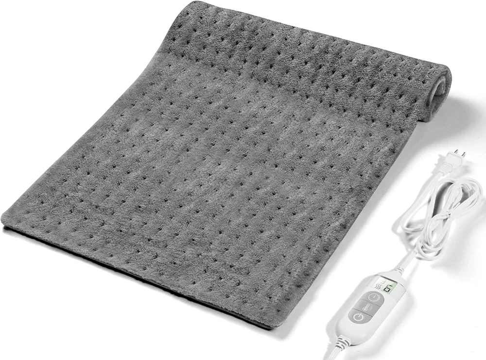 Heating Pad for Back & Cramps Relief,Electric Heat Pad Fast Heat,6 Level Heat Setting,3 Level Timming,Auto Shut Off, Machine Washable,Suitable for Back,Neck,Abdomen Pain Relief (Dark Grey, 17''×33'')