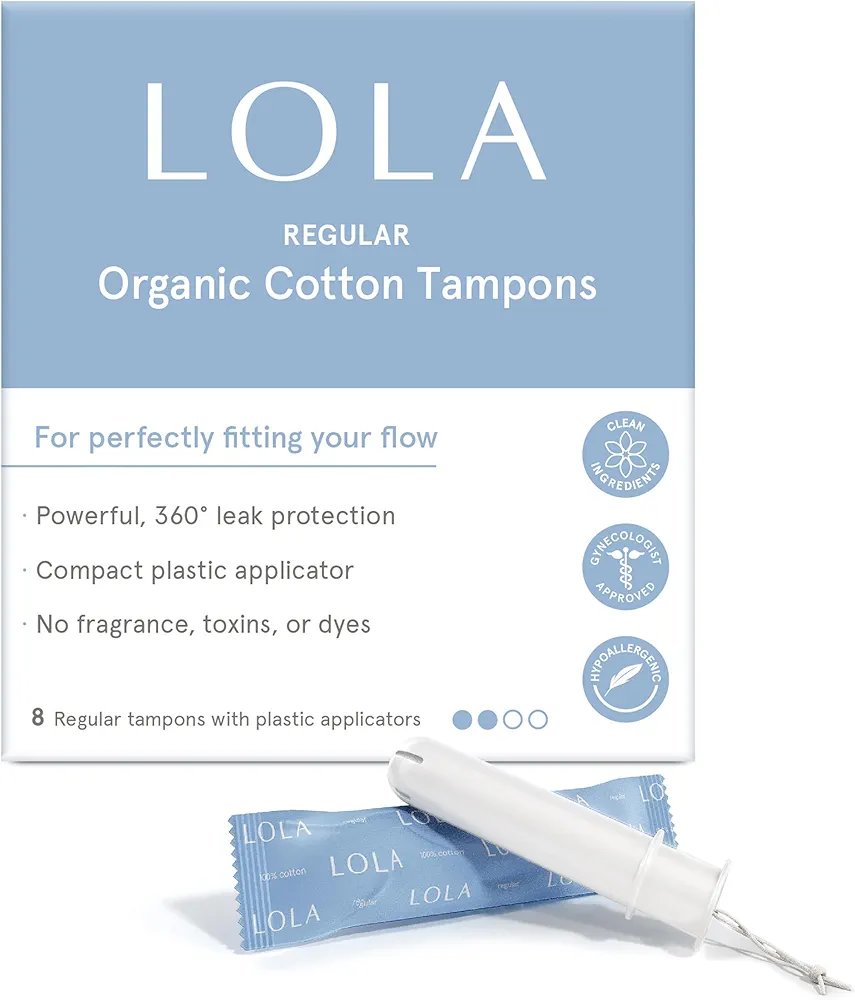 LOLA Organic Cotton Tampons, 8 Count - Tampons Regular, Period Feminine Hygiene Products, HSA FSA Approved Products Feminine Care…