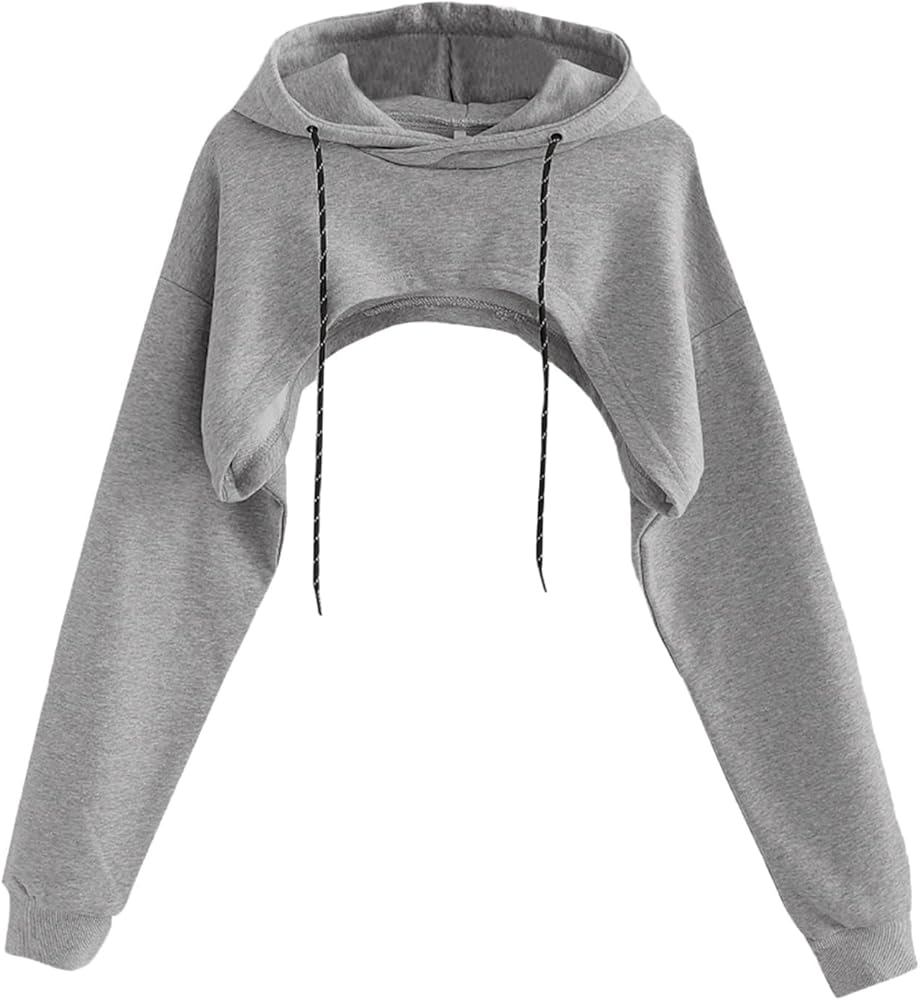 Remidoo Women Drawstring Hooded Sweatshirts Long Sleeve Pullover Super Crop Top